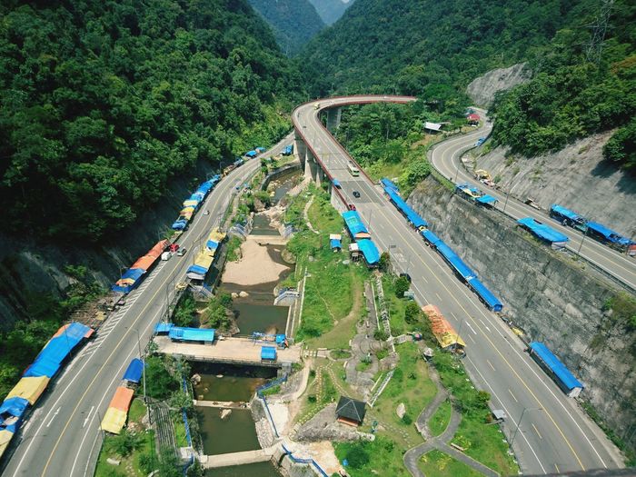 High angle view of traffic on asian highway