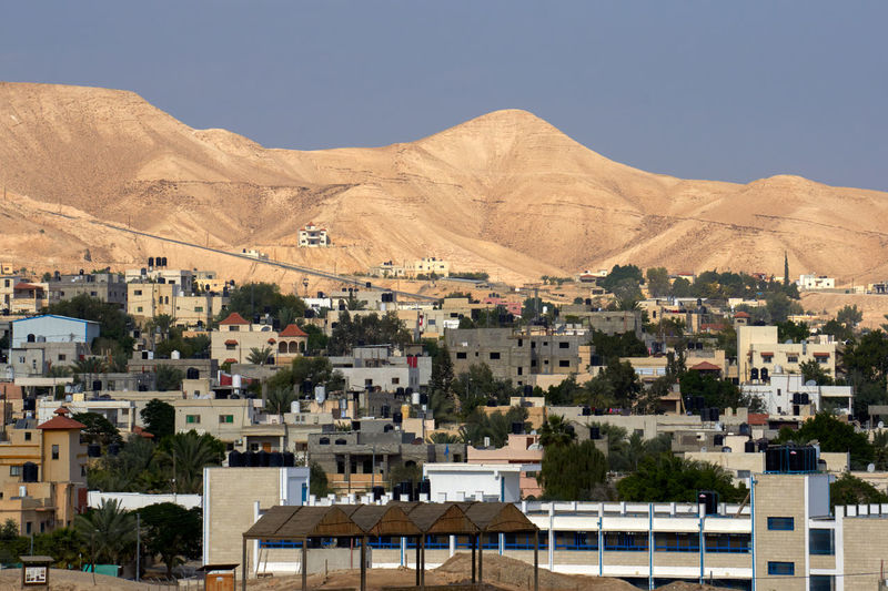 High angle view of jericho city against mountains