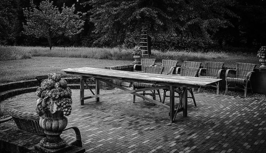 Empty bench on table at park