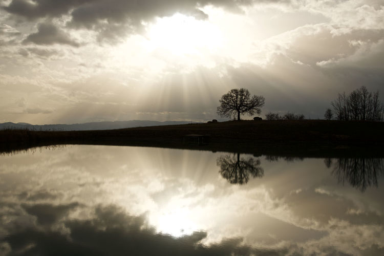 Scenic view of lake against sky during sunset