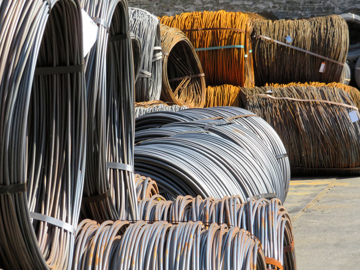 Coils of wire in a storage bin for processing in the city of altena, germany