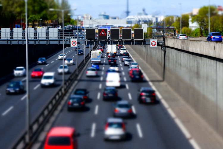 Tilt shift image of traffic on highway