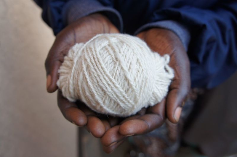 Midsection of man holding wool
