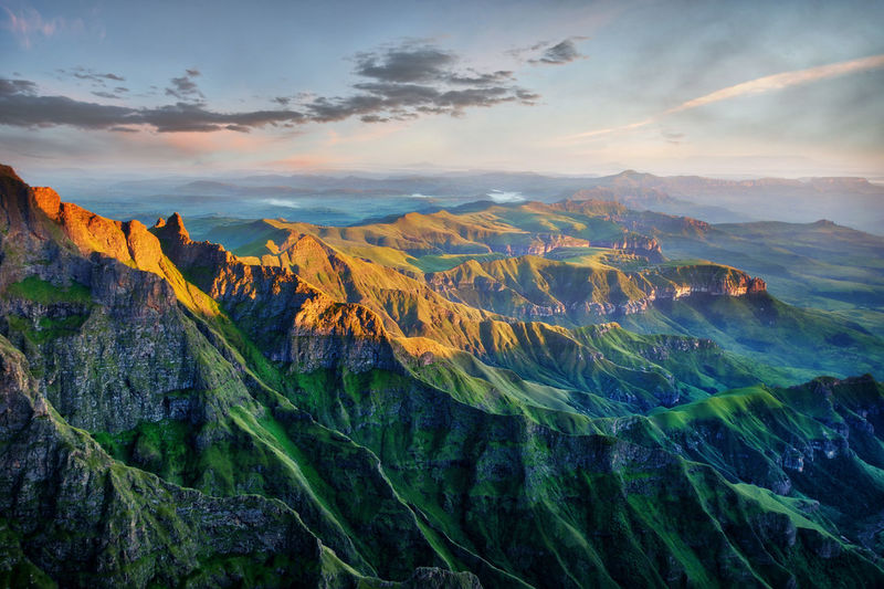 Scenic view of mountains against sky during sunset