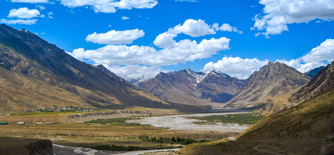 Scenic view of himalayan mountains against sky in spiti, himachal pradesh