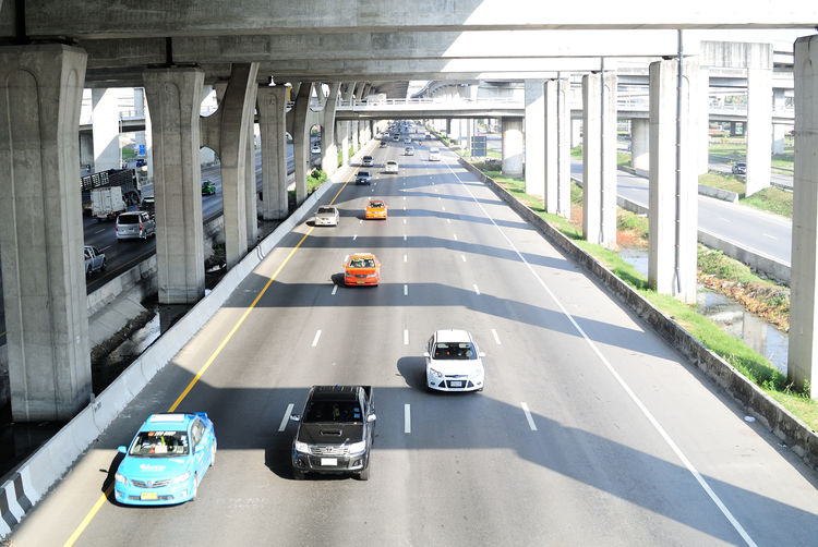 High angle view of vehicles on road