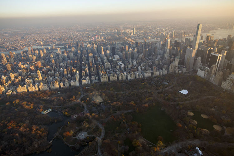 Sunset over central park and the upper east side of manhattan, nyc, ny