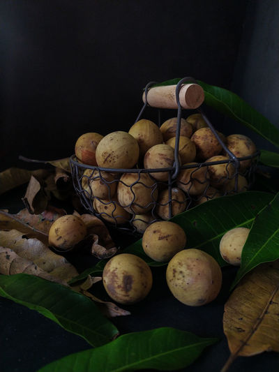High angle view of pomegranate in basket