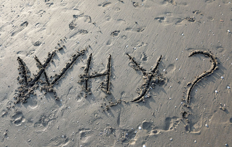 High angle view of text on sand at beach