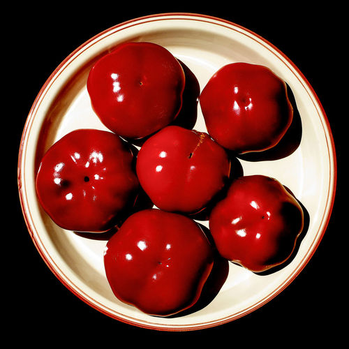High angle view of strawberries in bowl