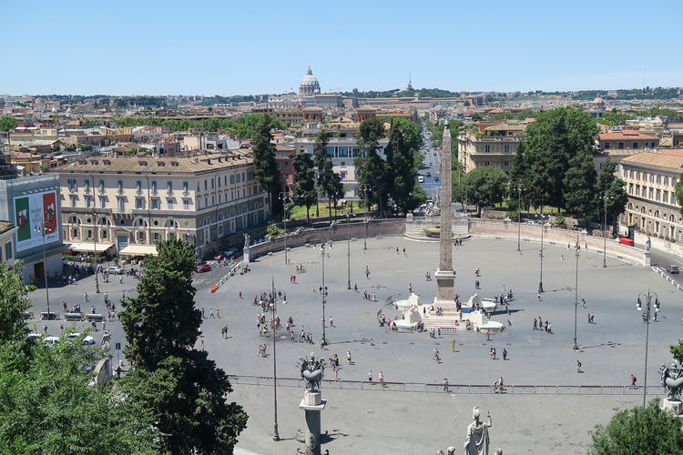High angle view of people at piazza del popolo in city
