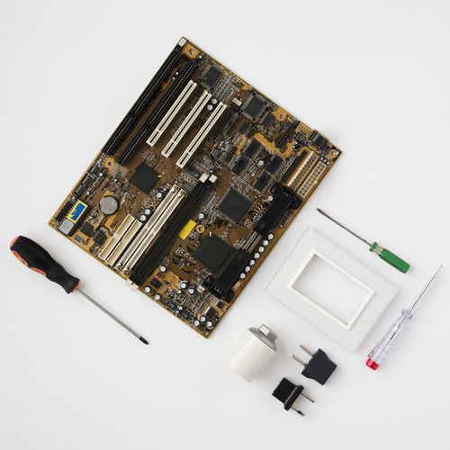 Close-up of circuit board against white background