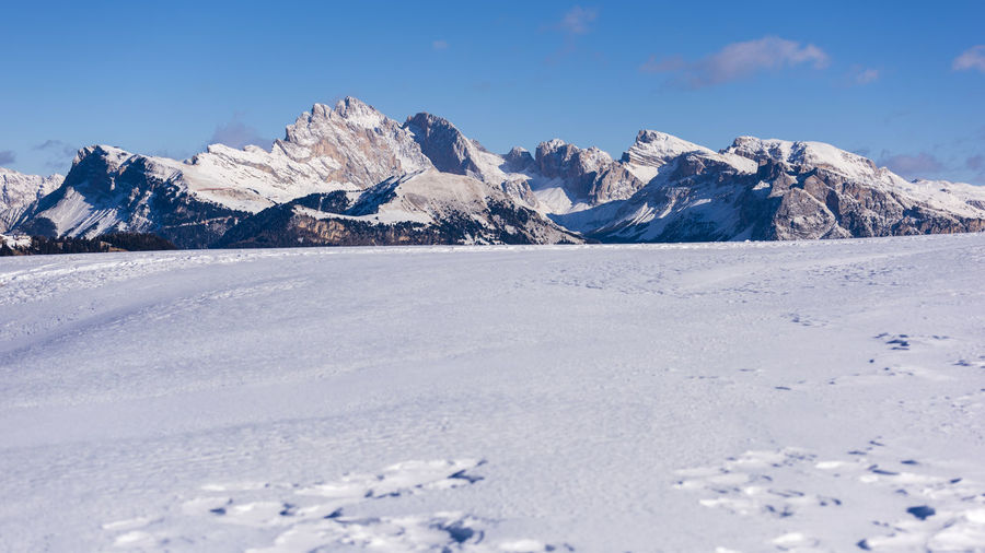 Winter panorama on the alpe di siusi. white dream. dolomites, italy