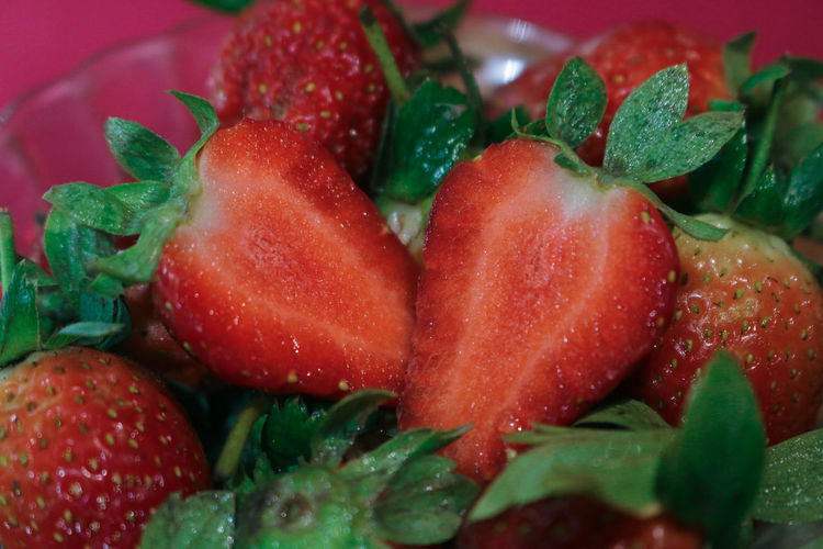 Close-up of chopped strawberries
