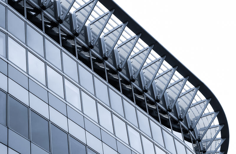 Low angle view of modern building against clear sky