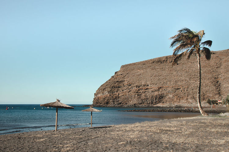 Scenic view of beach against clear sky