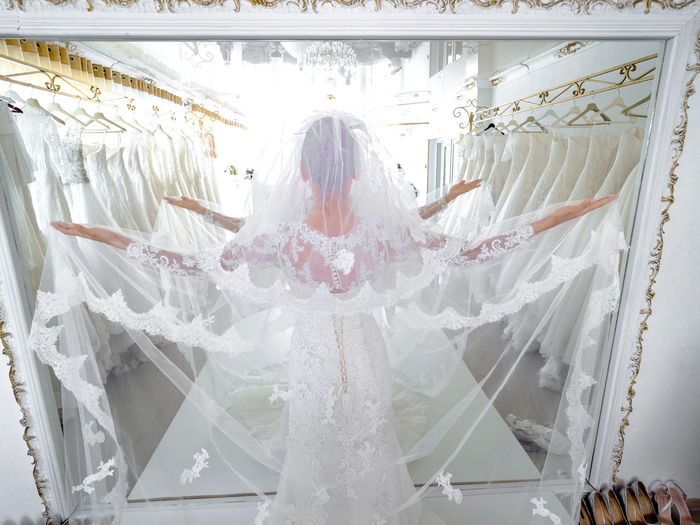 Rear view of bride