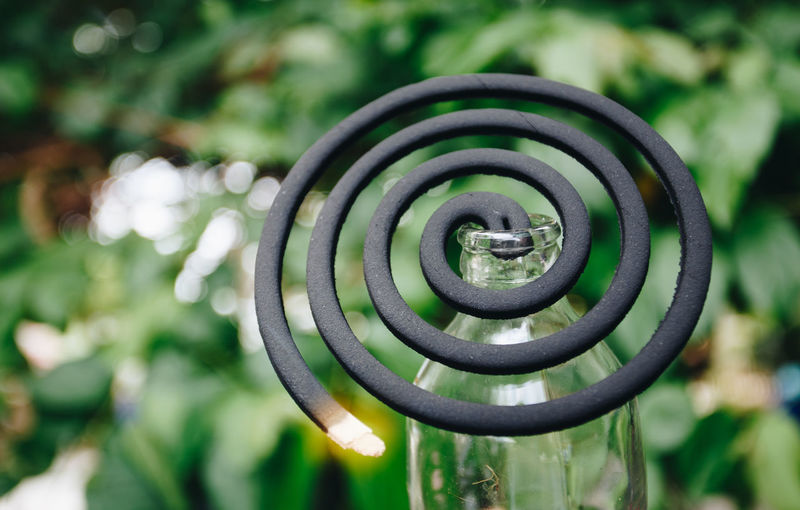 Close-up of burning mosquito coil outdoors