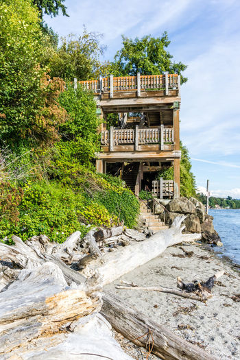 A wooden stairs tower in normandy park, washington.