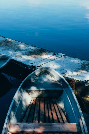 High angle view of boat moored on sea