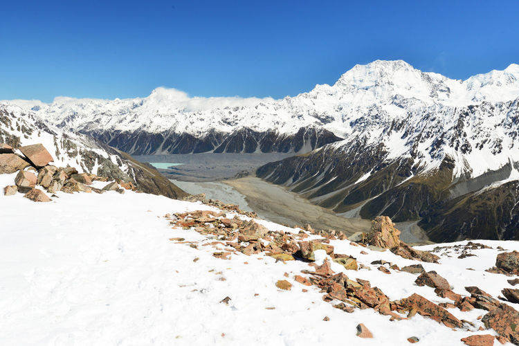Scenic view of snowcapped mountains at mt cook national park