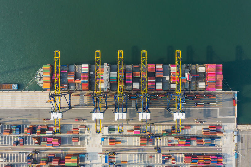 Aerial view of freight transportation at commercial dock
