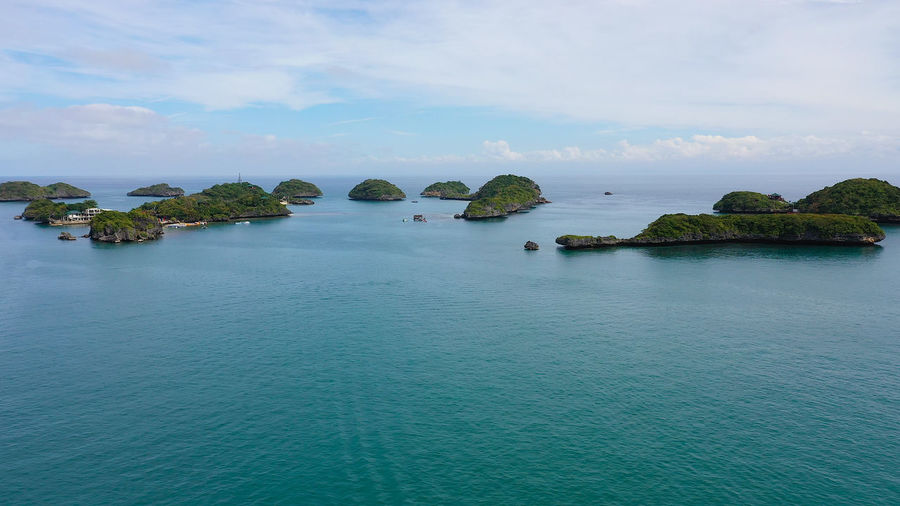 Top view of the beautiful islands with lagoons and beaches in the hundred islands national park