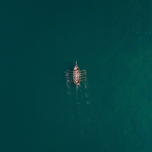 High angle view of ship in water
