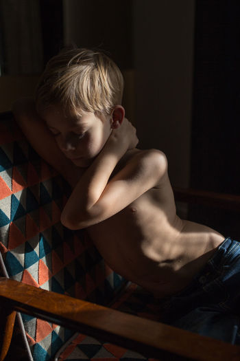 The Week On EyeEm Blond Hair Boys Child Childhood Day Full Length Indoors Kid Lifestyles Light And Shadow One Person People Real People Shirtless