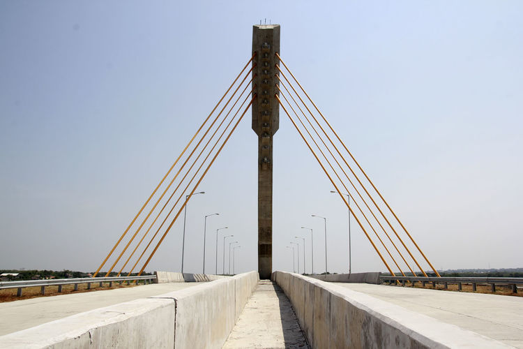 Low angle view of footbridge against clear sky