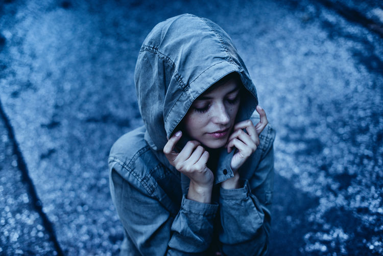 Adult Cold Temperature Day Depression - Sadness Distraught Females Hamburg Hood - Clothing One Person Outdoors People Rain Snow Teenager Warm Clothing Winter Young Adult The Portraitist - 2018 EyeEm Awards