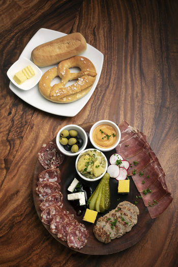High angle view of food on table