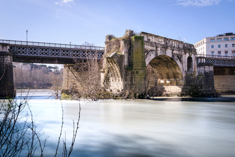 Emilio bridge or ponte rotto, ancient roman bridge over the tiber river,  in rome, italy