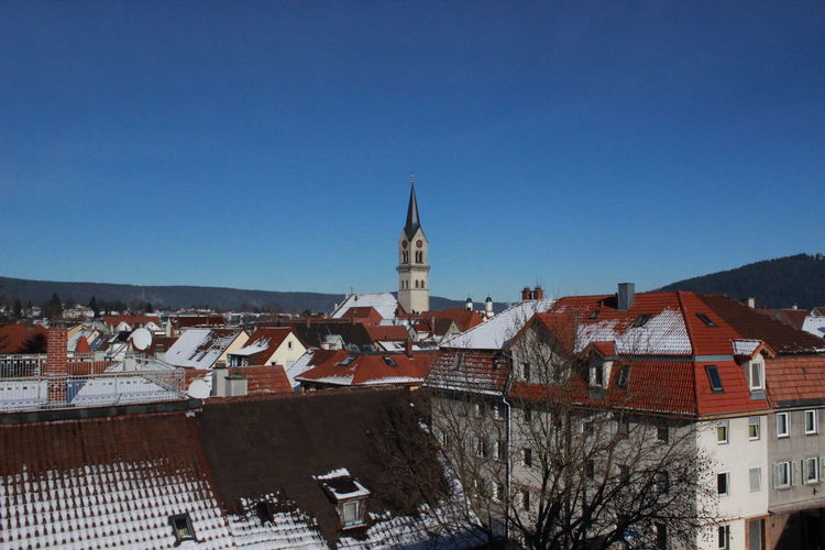 High angle view of church against sky during winter