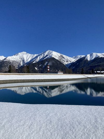 Lake in the mountains in winter