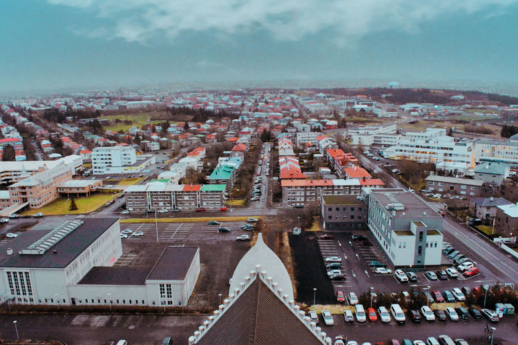 High angle view of townscape against sky