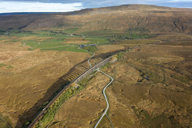 Aerial of the ribblehead viaduct a grade ii listed structure.