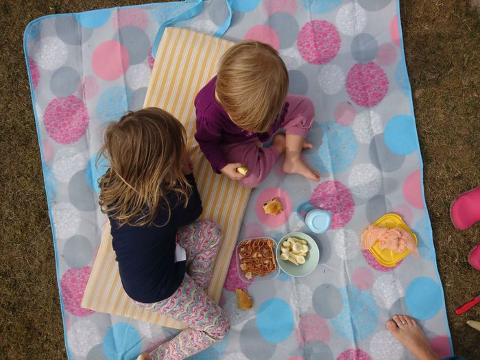 Directly above shot of children having food
