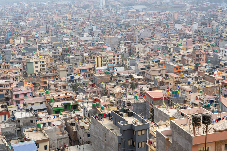 High angle view of buildings in city