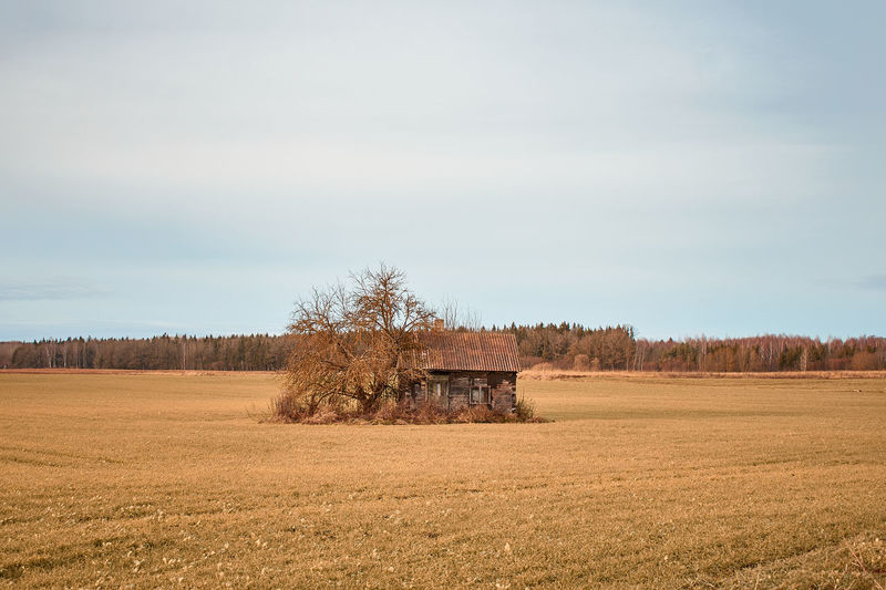 An old barn in a field