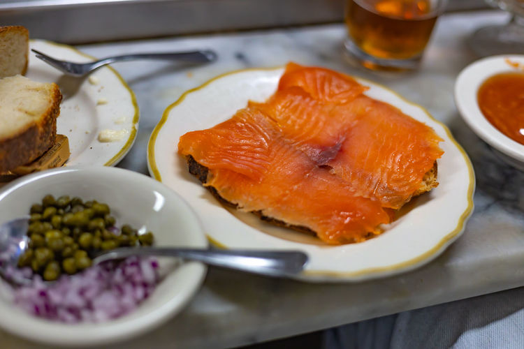 A fresh plate of colorful salmon