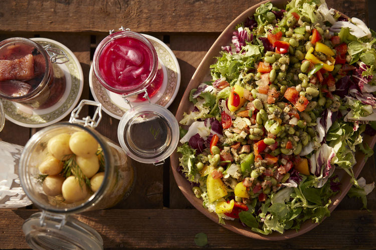 High angle view of food on table