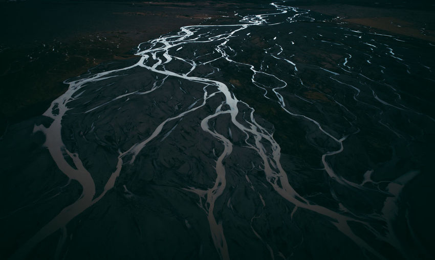 Aerial view of river at night
