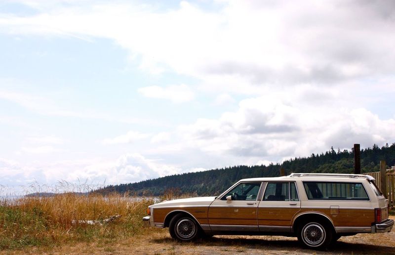 Vintage car on field