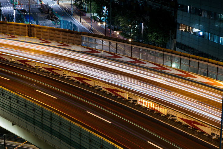 Blurred motion of light trails on road