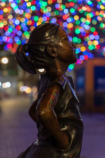 Close-up of statue against illuminated lights