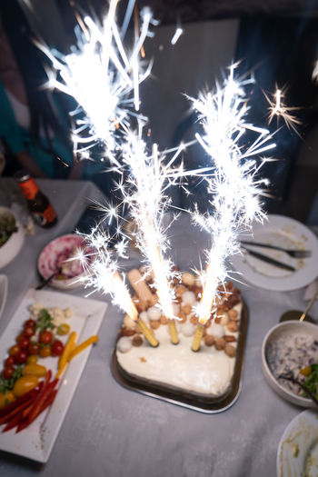 High angle view of food on table