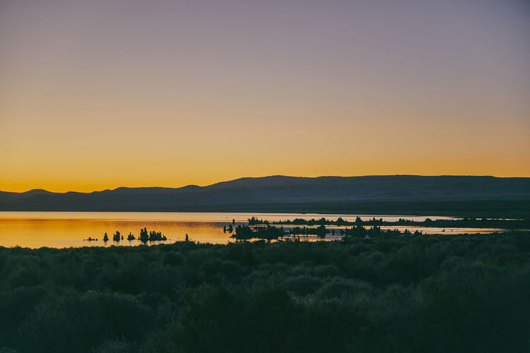 Landscape at dusk of mono lake in northern california.