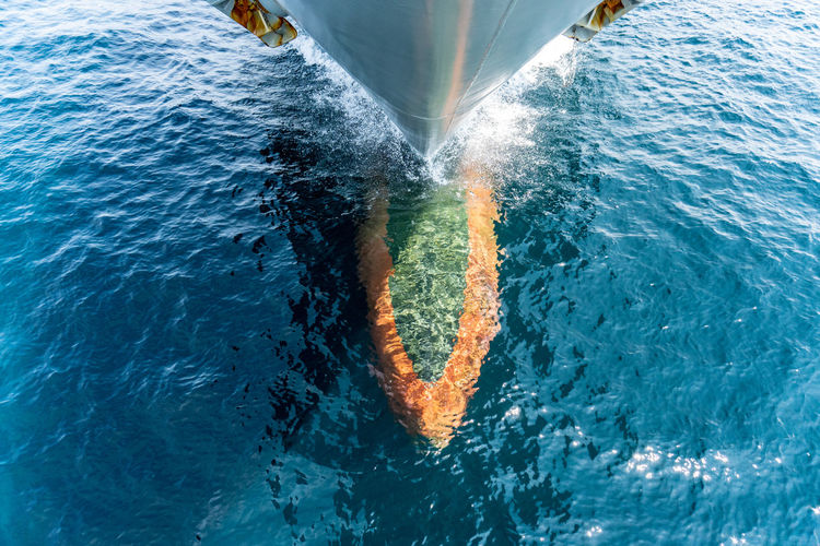 High angle view of ship at sea