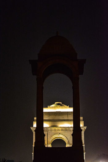 Low angle view of temple against clear sky at night
